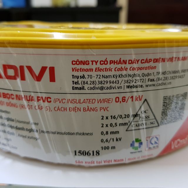 Dây điện đôi mềm Cadivi 2 x 0.5mm, 0.75mm, 1.5mm