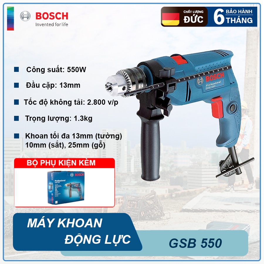Máy khoan động lực Bosch GSB 550 Bảo hành điện tử 6 tháng
