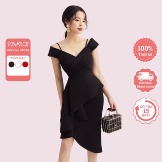 Đầm nữ dự tiệc 92WEAR đủ màu, trễ vai quyến rũ DOA1159