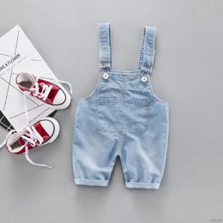 Yếm quần có hai dây đeo vải cotton denim co giãn dành cho bé trai bé gái