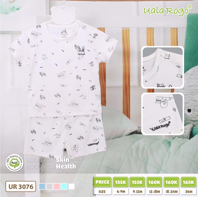 Bộ cộc tay uala rogo cài vai chui đầu chất petit và bộ cotton cho bé mẫu mới