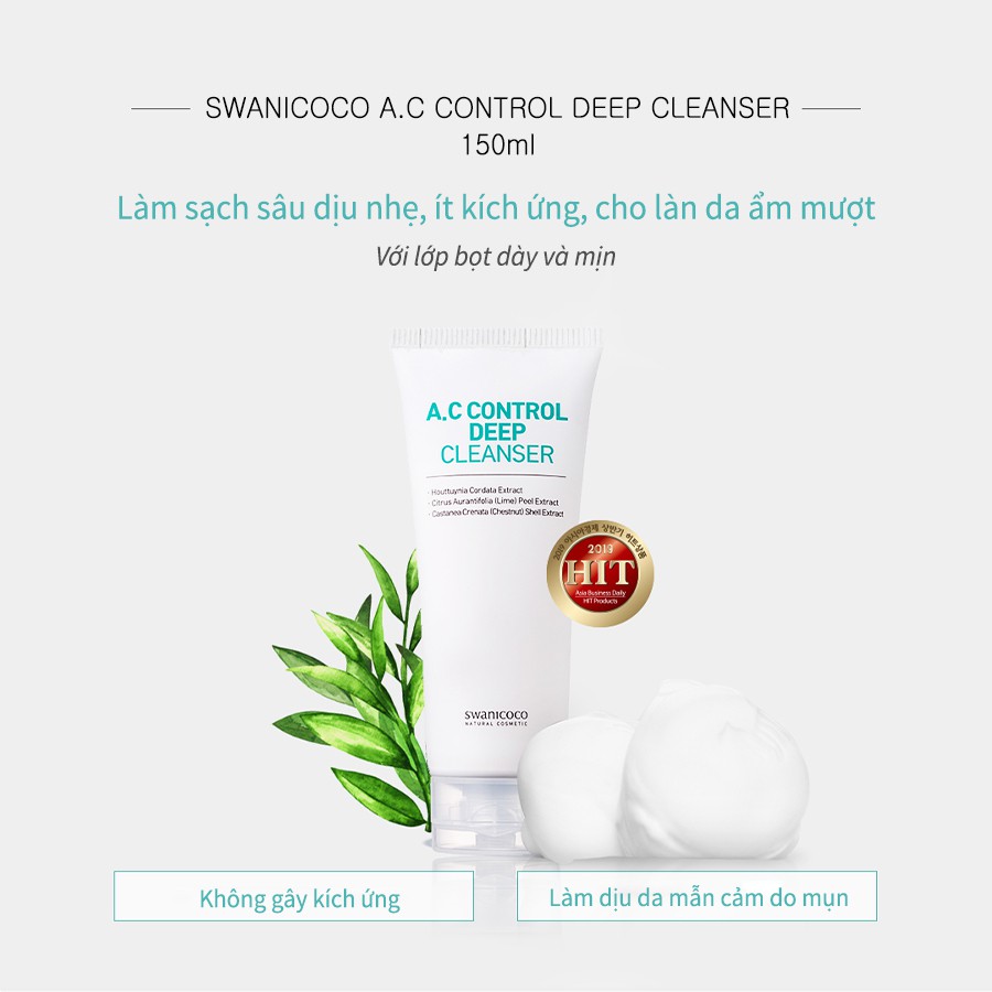 Sữa Rửa Mặt Hạn Chế Nhờn Mụn SWANICOCO AC CONTROL DEEP CLEANSER_Mỹ phẩm Hàn Quốc chính hãng