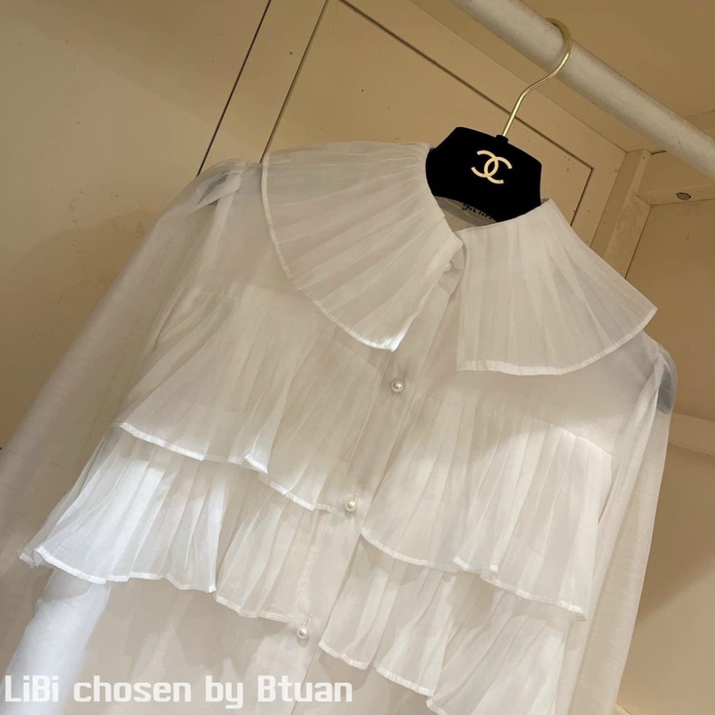 Áo sơ mi nữ công sở dài tay màu trắng đi học sinh cổ bèo tầng dáng rộng - Áo sơ mi vintage_014 nội y xanh chất đẹp giá t