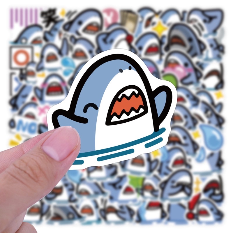 Bộ 60 Sticker Cá Mập Giận Dỗi Chống Thấm Nước Trang Trí Vali, Nón Bảo Hiểm, Laptop Tiện Lợi Dễ Thương, Decor Góc Học Tập