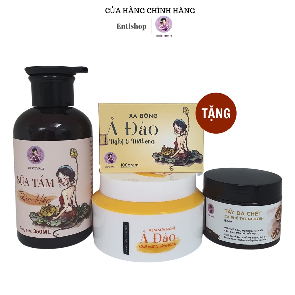 COMBO chăm sóc Body trắng sáng, giảm thâm mụn Mộc Nhan, Tặng 1 xà bông thiên nhiên Mộc Nhan 100gr