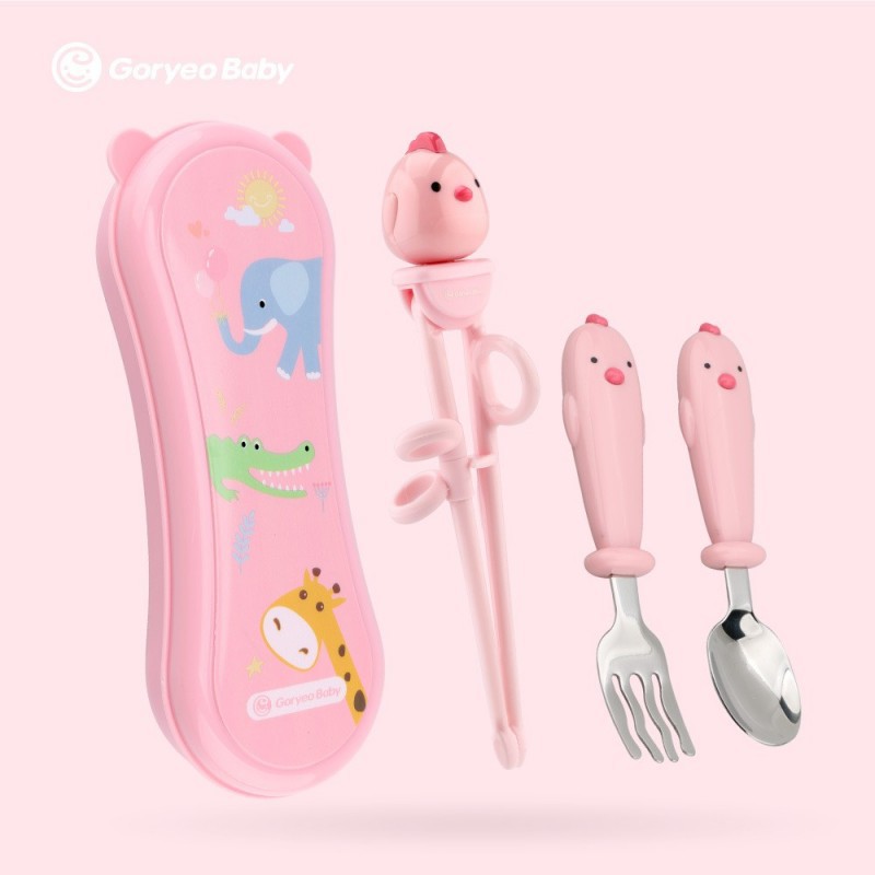 BỘ ĐŨA THÌA DĨA 4 MÓN CHO BÉ SIÊU XỊN GORYEO BABY HÀN QUỐC - ĐŨA MUỖNG NĨA TẬP ĂN CHO TRẺ EM