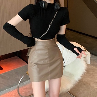 Chân Váy Da Ngắn Dáng Chữ A Lưng Cao Ôm Hông Thiết Kế Cá Tính