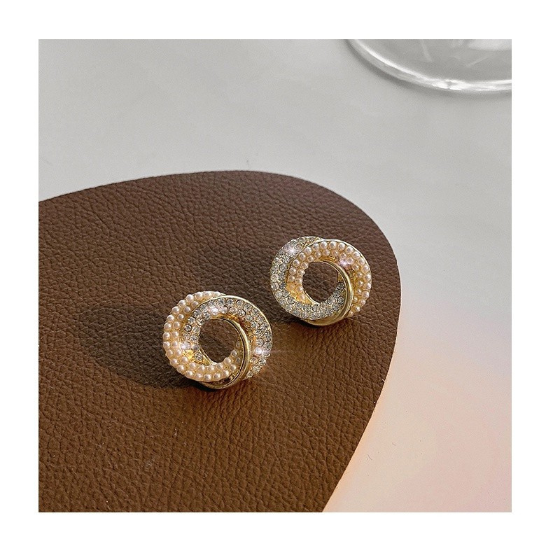 Full Diamond Pearl Spiral Stud Earrings for Women Korean Earrings