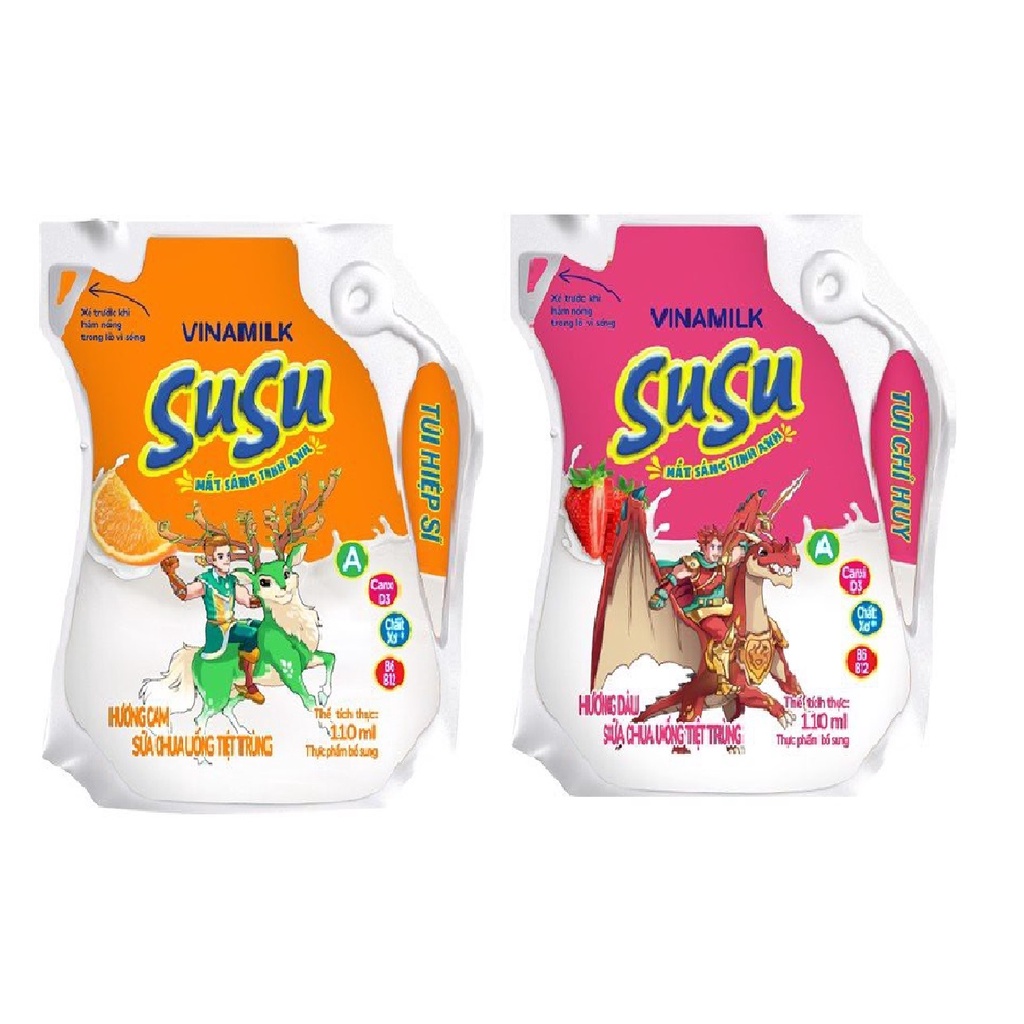 SỮA CHUA UỐNG TIỆT TRÙNG VINAMILK SUSU HƯƠNG CAM, DÂU, SOCOLA - TÚI 110ML