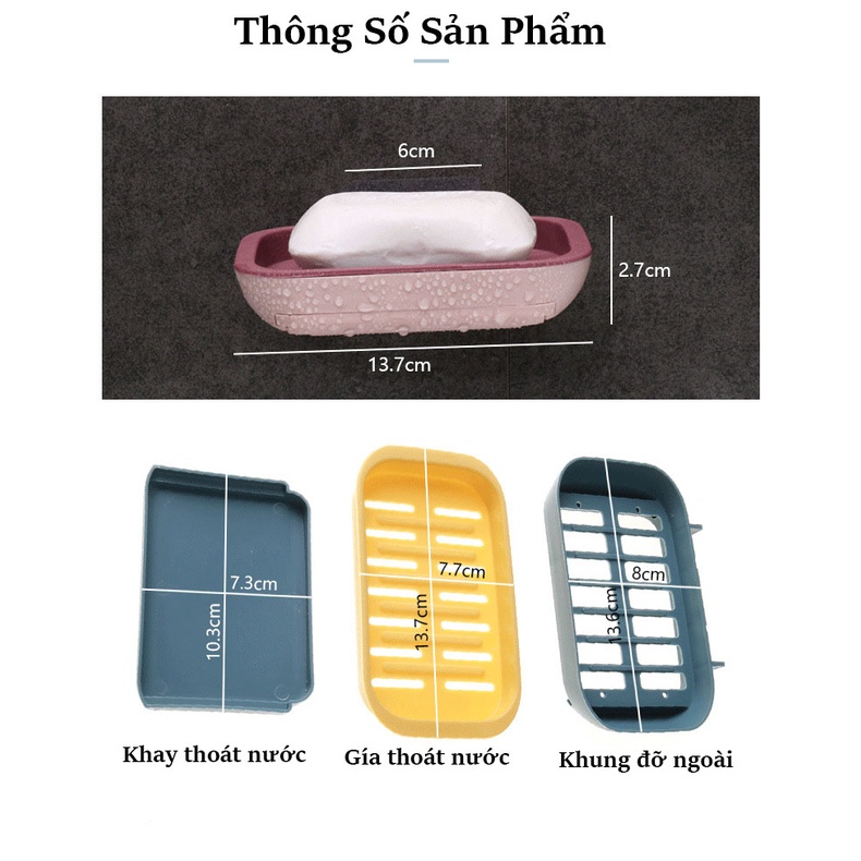 Khay Để Xà Bông Dán Tường Nhựa ABS 2 lớp Cao Cấp, Kệ Đựng Xà Phòng Tắm Có Rãnh Thoát Nước