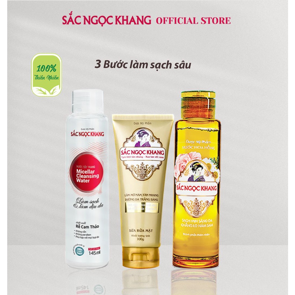 Combo 3 món làm sạch sâu Sắc Ngọc Khang giúp làm sạch bụi bẩn, dầu thừa, bã nhờn, ngừa mụn và tăng thẩm thấu dưỡng chất