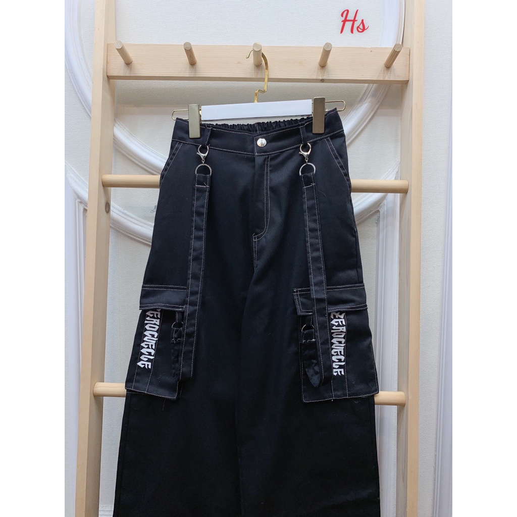 Quần jogger unisex  túi hộp phối khóa kèm dây đai 2 màu trắng, đen AOSY STORE mã 1169