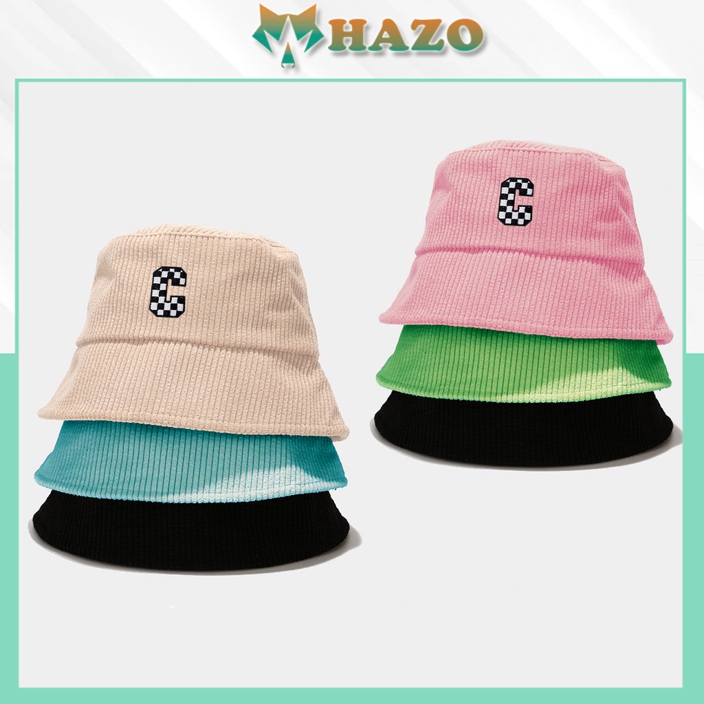 Mũ Bucket Nhung Gân Nón Tai Bèo Vành Cụp Chữ C Viền Caro 467B Nhiều Màu Sắc Ulzzang Form Unisex Nam Nữ - Hazo