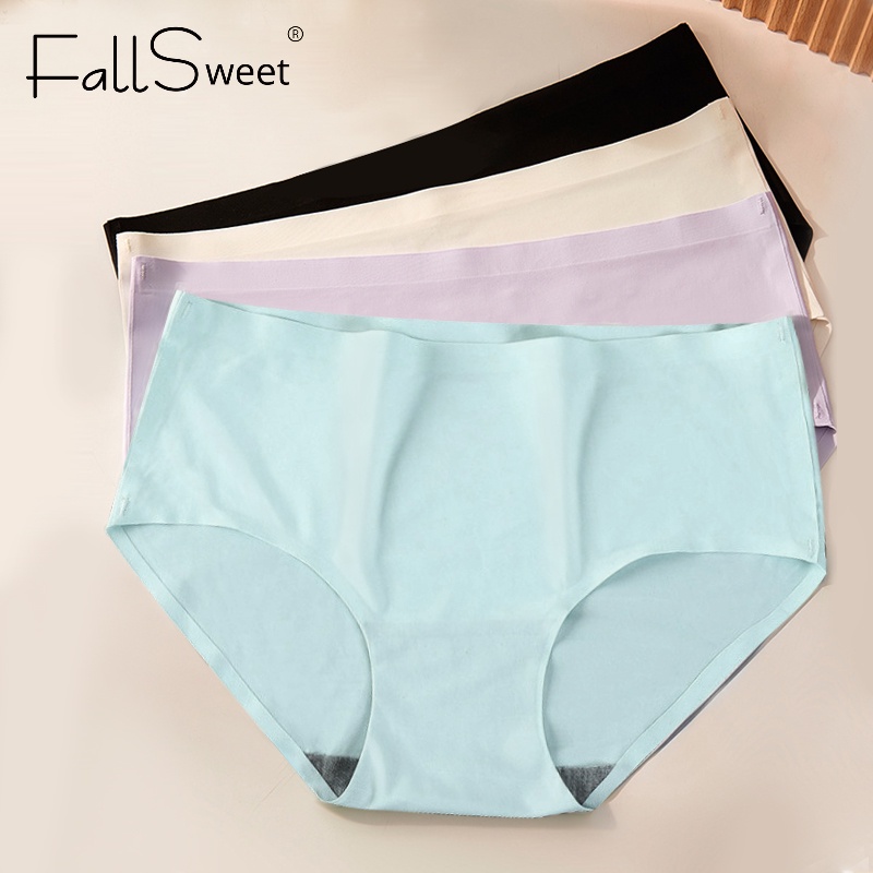 FallSweet M-2XL Quần Lót Lụa Lạnh Không Đường May Lưng Vừa Thoáng Khí Thoải Mái Cho Nữ Plus Size