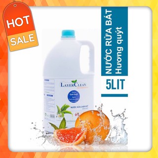 Nước rửa chén bát , nước rửa bình sữa hữu cơ layer clean hương quýt 5l, an toàn cho bé, không hại da tay