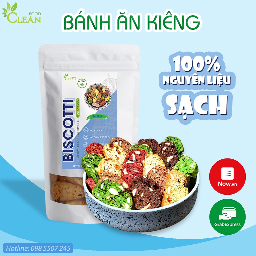 Bánh ăn kiêng mix 5 vị Biscotti ngũ cốc nguyên cám giảm cân tiểu đường CleanFood 500g, bánh quy ăn kiêng healthy, keto | BigBuy360 - bigbuy360.vn