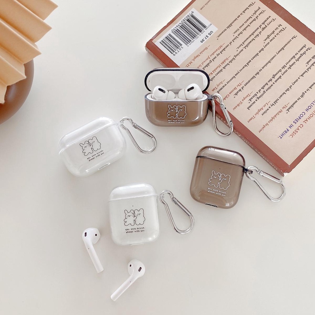 Vỏ bảo vệ hộp sạc tai nghe bằng tpu in hình cặp đôi gấu dễ thương thích hợp cho Airpods 1/2/pro
