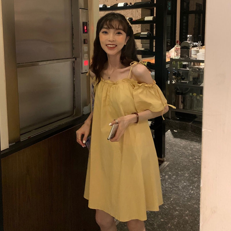 Đầm Midi Hai Dây Dáng Rộng Tay Phồng Phong Cách Pháp Thời Trang Xinh Xắn Cho Nữ