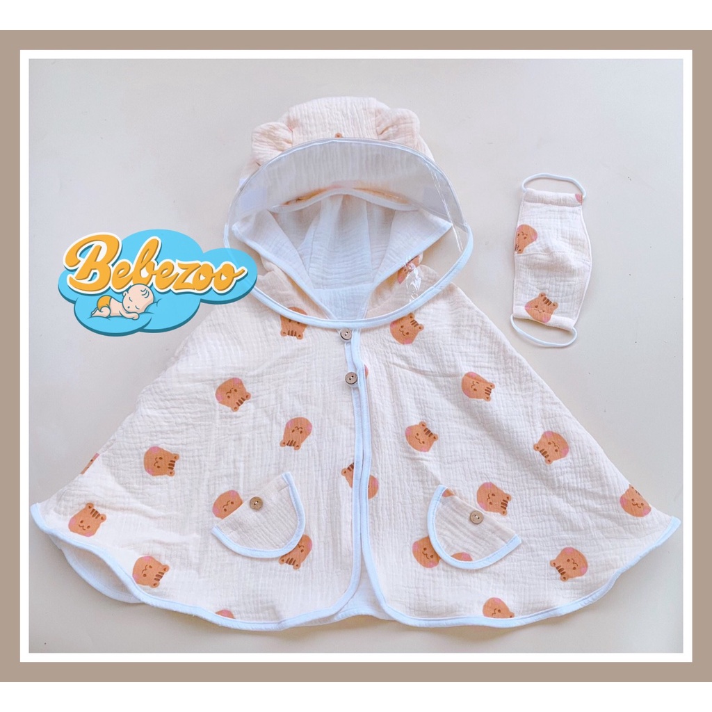 Áo choàng đa năng Bebezoo tặng tấm chắn gió ngăn giọt và khẩu trang 2 lớp cho bé từ sơ sinh đến 5 tuổi