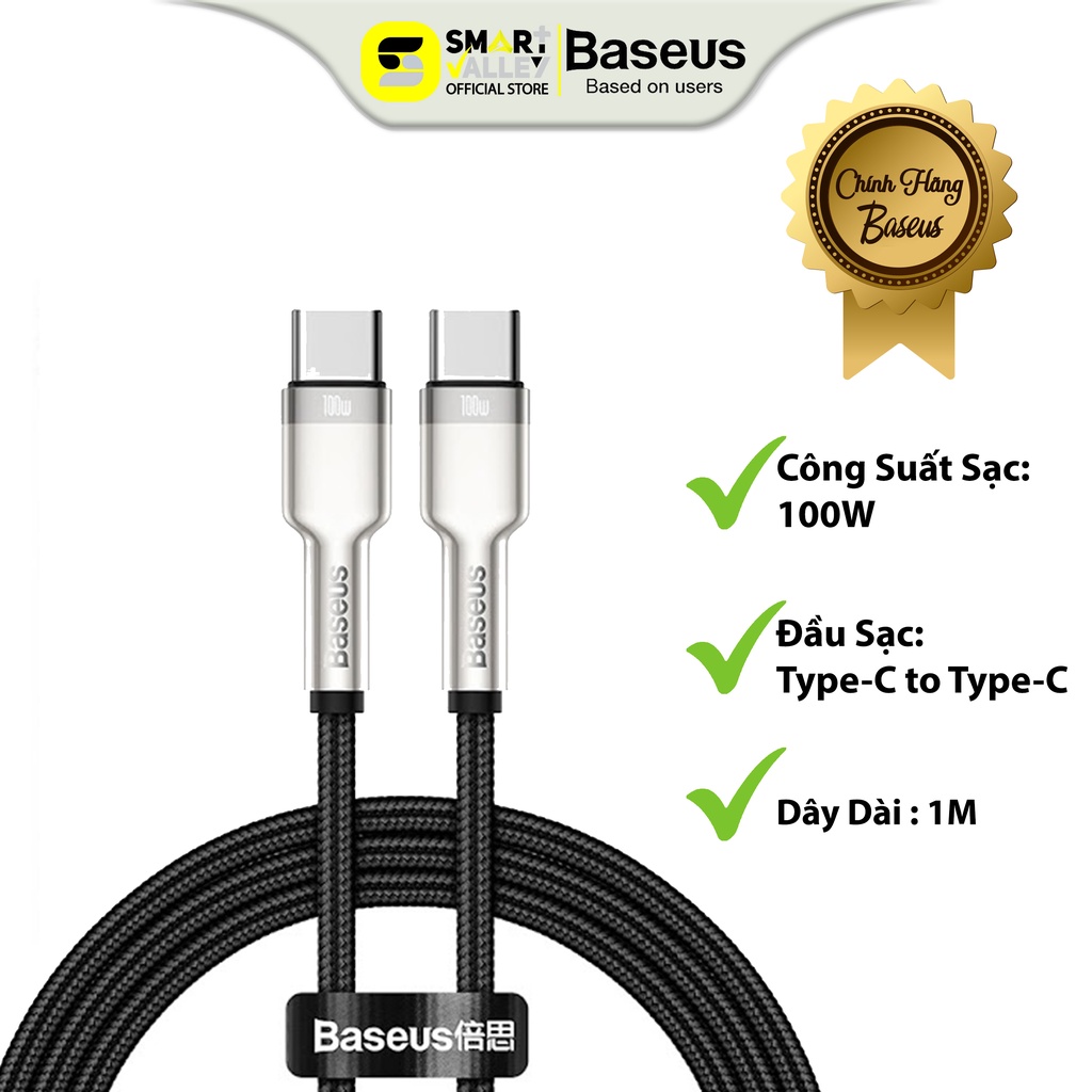 Cáp sạc siêu nhanh 100W Baseus Cafule Series Metal Data Cable - Dễ Dàng Tản Nhiệt Khi Sạc - Type-C to Type-C (100W).