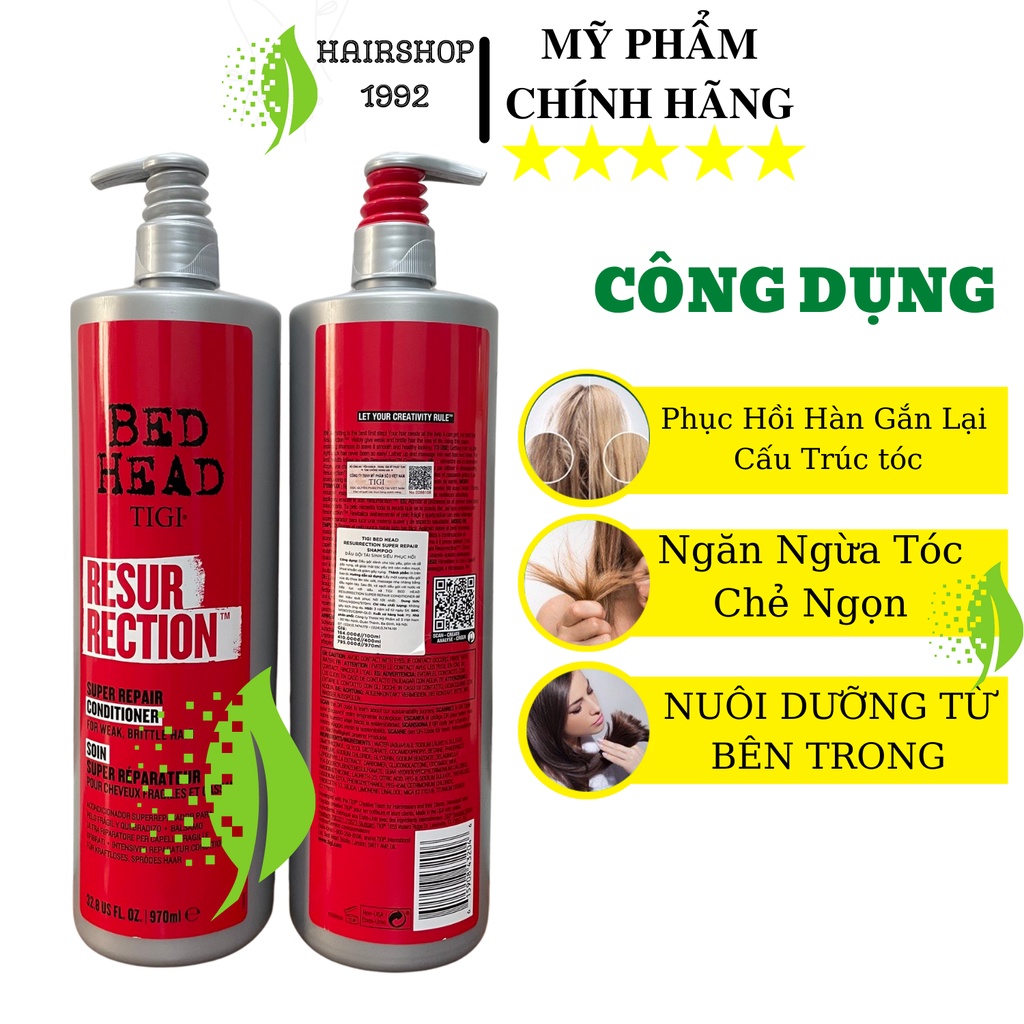 TIGI Dầu Gội Xả TIGI BED HEAD 970ML Phục hồi tóc hư tổn siêu mềm mượt | Dầu Gội TIGI Chính Hãng