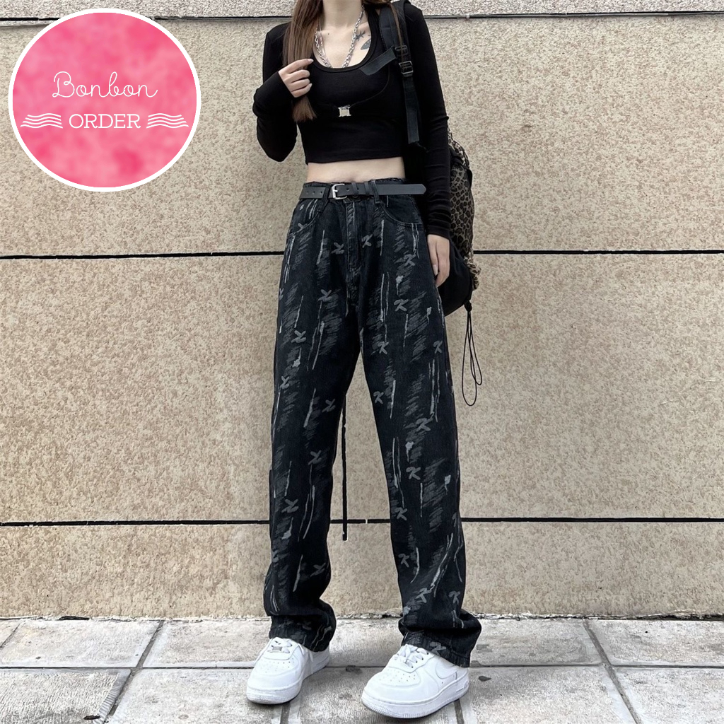 QUẦN JEAN ULZZANG ỐNG RỘNG HỌA TIẾT CỰC CHẤT -