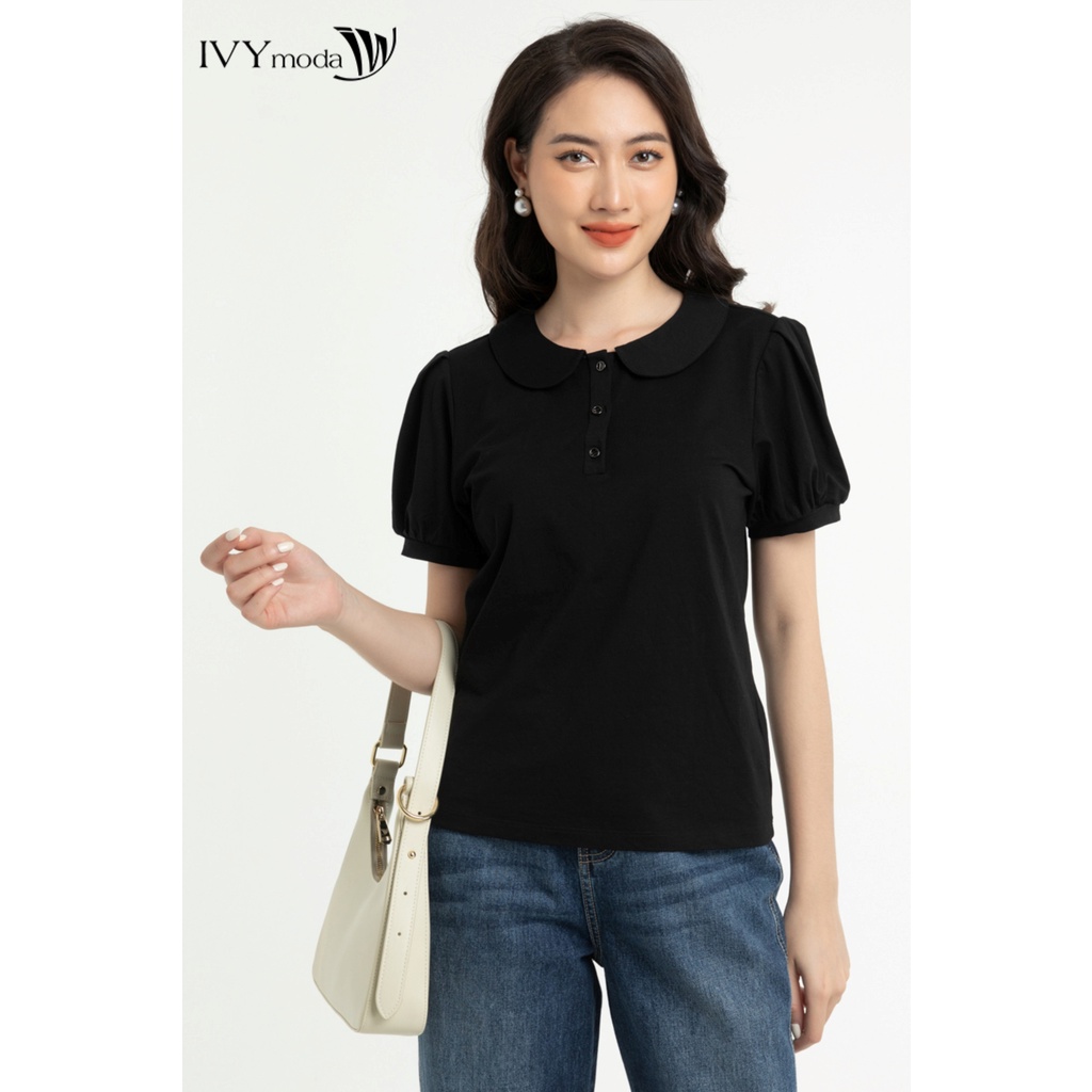Áo thun nữ trơn cổ sen IVY moda MS 57M7758