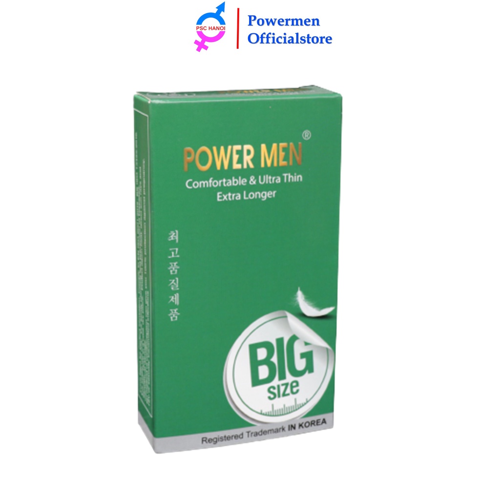 Bao cao su Powermen Comfortable Ultrathin longer siêu mỏng trơn size lớn 55mm chứa 5% benzocain kéo dài thời gian 12 BCS