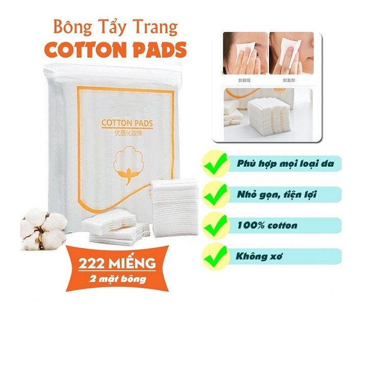 Bông tẩy trang 222 miếng Cotton Pad Jieya MOON21 3 lớp 100% sợi bông tự nhiên dập viền không xơ làm sạch make up bụi bẩn