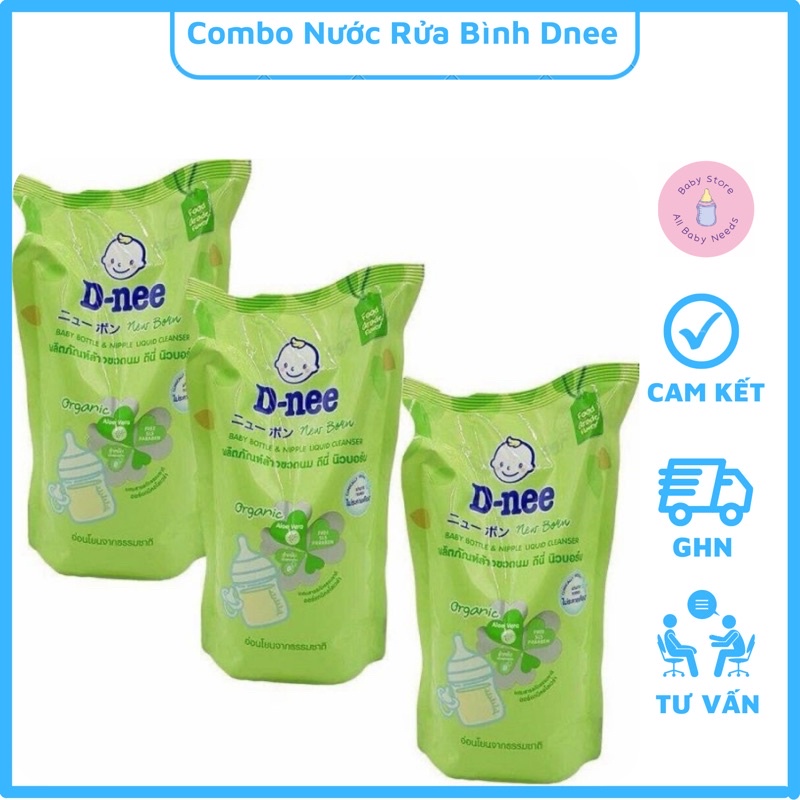 Combo 3 Túi Rửa Bình Dnee 600ml Date 2021