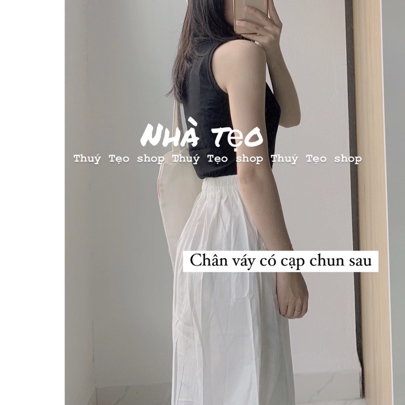 Chân váy dài kaki có túi thật cạp chun sau - Chân váy kaki Quảng Châu