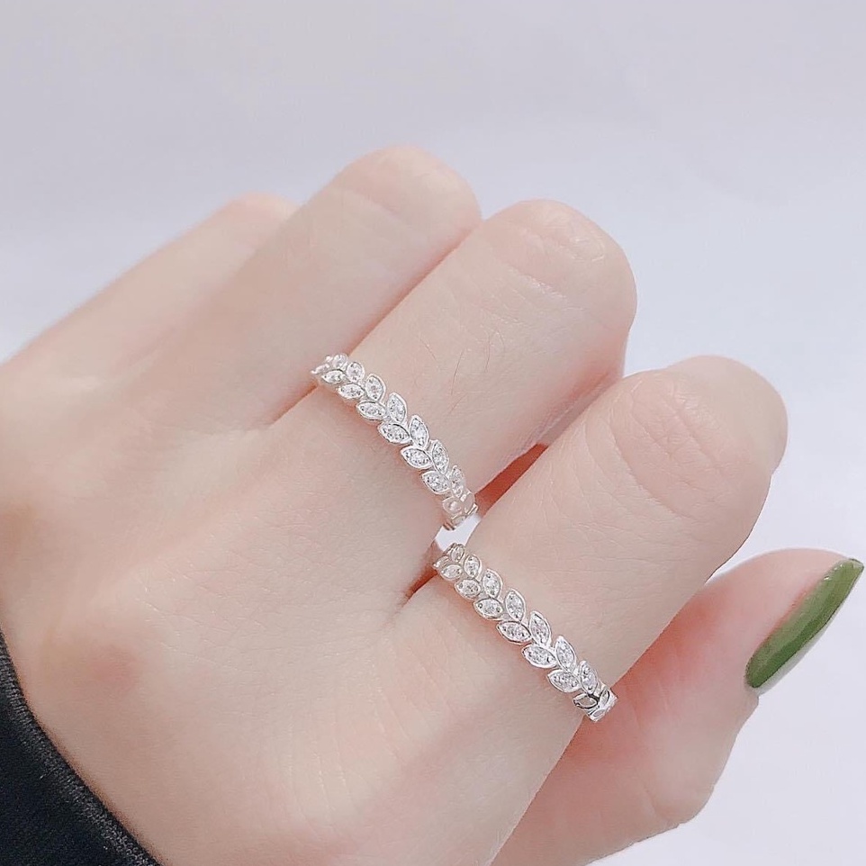 Nhẫn nữ bạc Aura đẹp kIểu lá hở nhỏ xinh đính đá-AURASILVER-N14