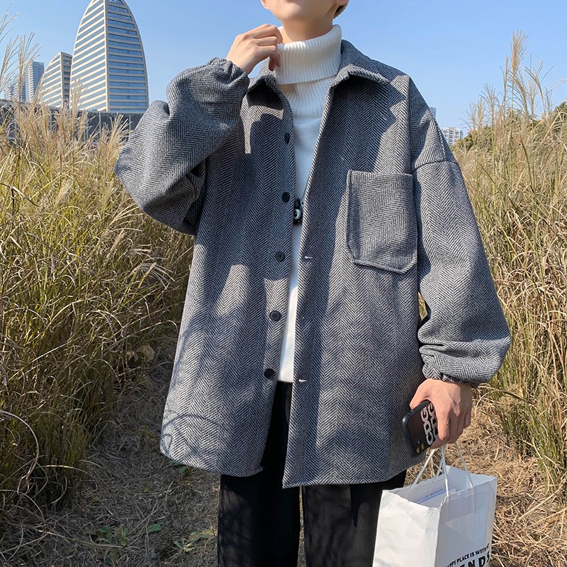 Áo khoác dạ nam ngắn fom rộng oversize phong cách hàn quốc trẻ trung