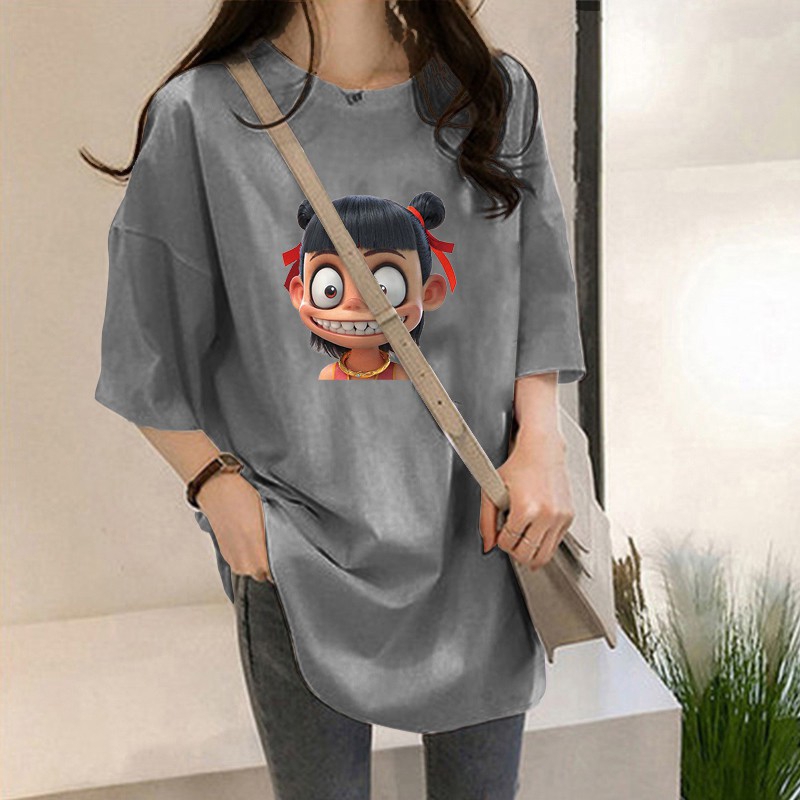 NRVP Áo thun tay ngắn dáng rộng in hình phong cách mùa hè thời trang Hàn Quốc cho nữ