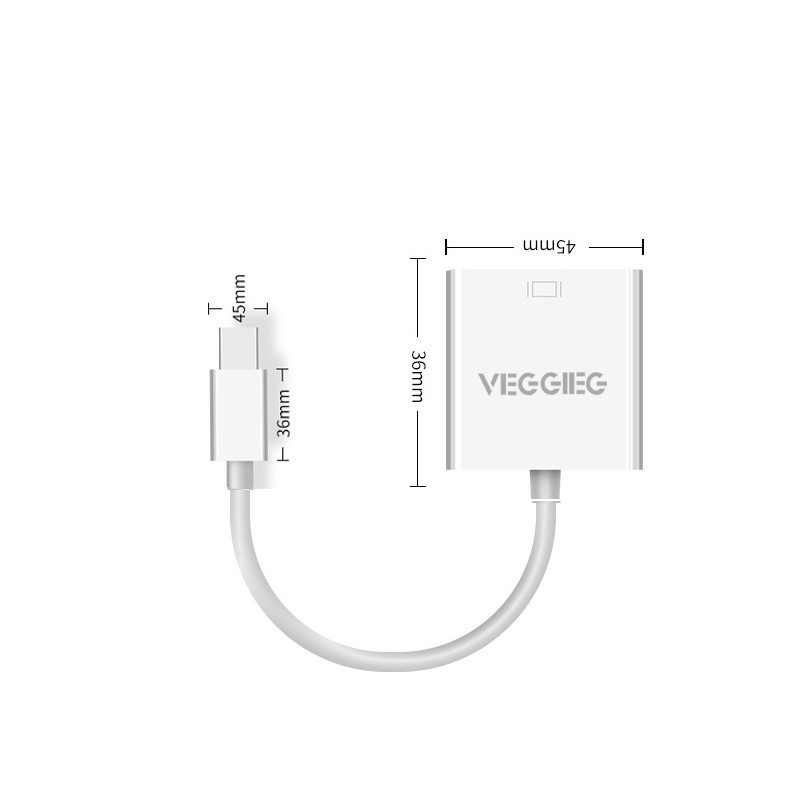 Cáp chuyển Mini Displayport to VGA VEGGIEG loại tốt 1080P - Thunderbolt Macbook to VGA