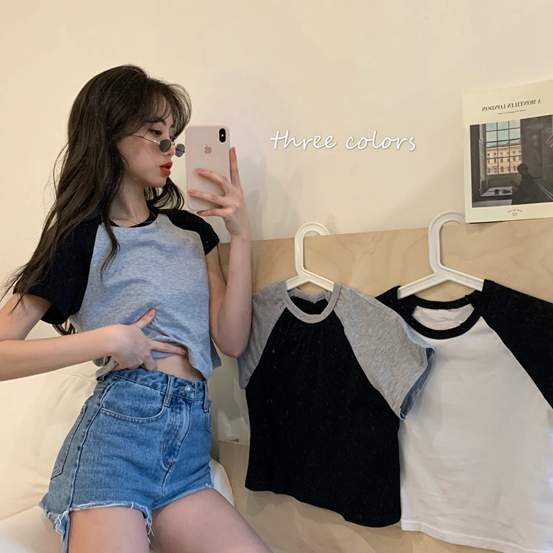 Áo Thun Croptop Cổ Tròn Phong Cách Hàn Quốc Cho Nữ
