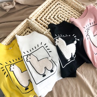 Áo thun cotton họa tiết lạc đà Alpaca cho bé trai và bé gái