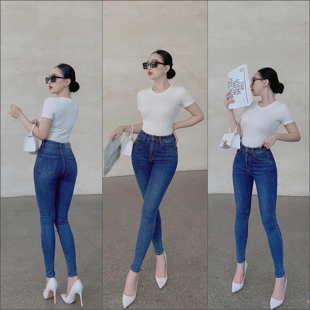 Quần jean dài lưng cao BIGSIZE Lưng cao trơn truyền thống, co dãn mạnh rẻ đẹp dành cho người béo 4194 Moliruan