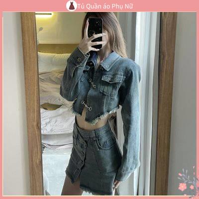 / O Kho jean n > Set Áo Khoác Denim Và Chân Váy Ngắn Ngọt Ngào Thời Trang Mùa Hè Cho Nữ