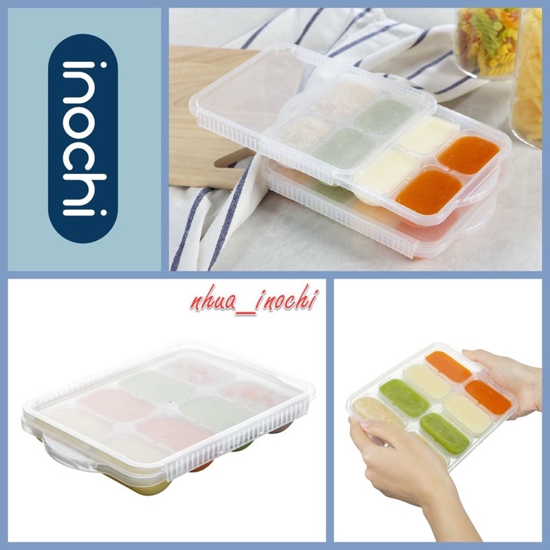 Khay trữ đông đồ ăn dặm cho bé, khay bảo quản đồ ăn dặm Inochi có nắp đậy an toàn vệ sinh tiện lợi