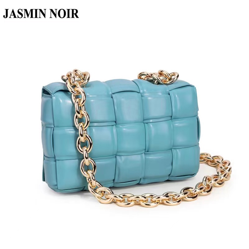 Túi Đeo JASMIN NOIR Chéo Da PU Kẻ Sọc Caro Phối Dây Xích Kim Loại Dày Dặn Thời Trang Cho Nữ