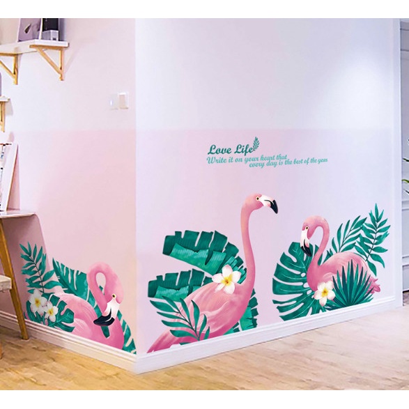 Decal trang trí tường - Chân tường 3 chú hồng hạc