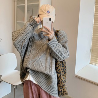 (ORDER) Áo len nữ cổ tròn form rộng len xoắn thừng ô kim cương dày dặn ấm áp Hàn Quốc (HÀNG_MỚI)