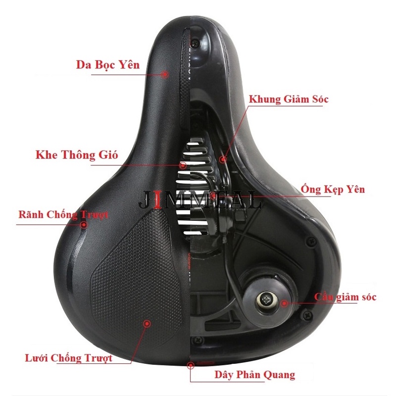 Yên Xe Đạp Thể Thao, Thể Hình Chống Nước, Êm Ái,  Thoáng Khí, Dễ Lắp Đặt + Đèn Cảnh Báo Xe Đạp