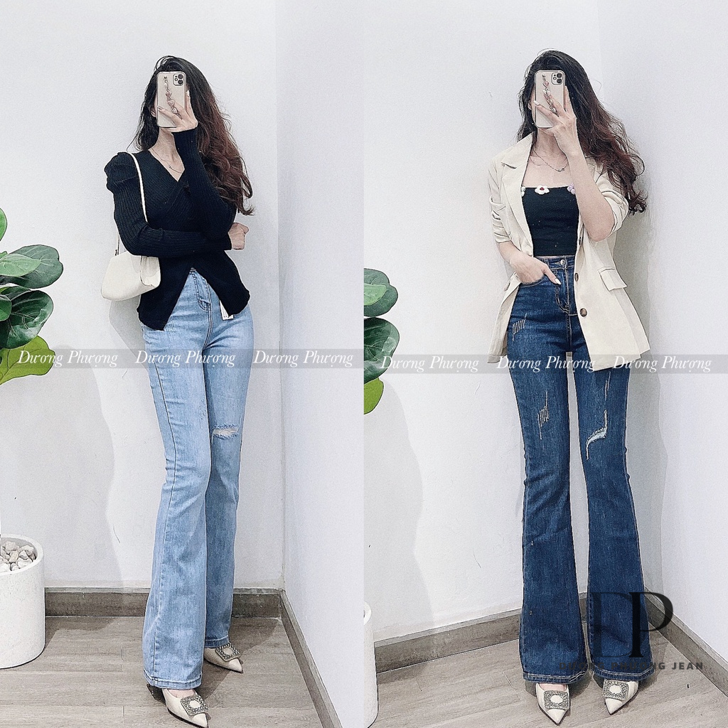 Quần jean nữ lưng cao co giãn, quần jean nữ ống loe siêu cao wax kiểu - QU079