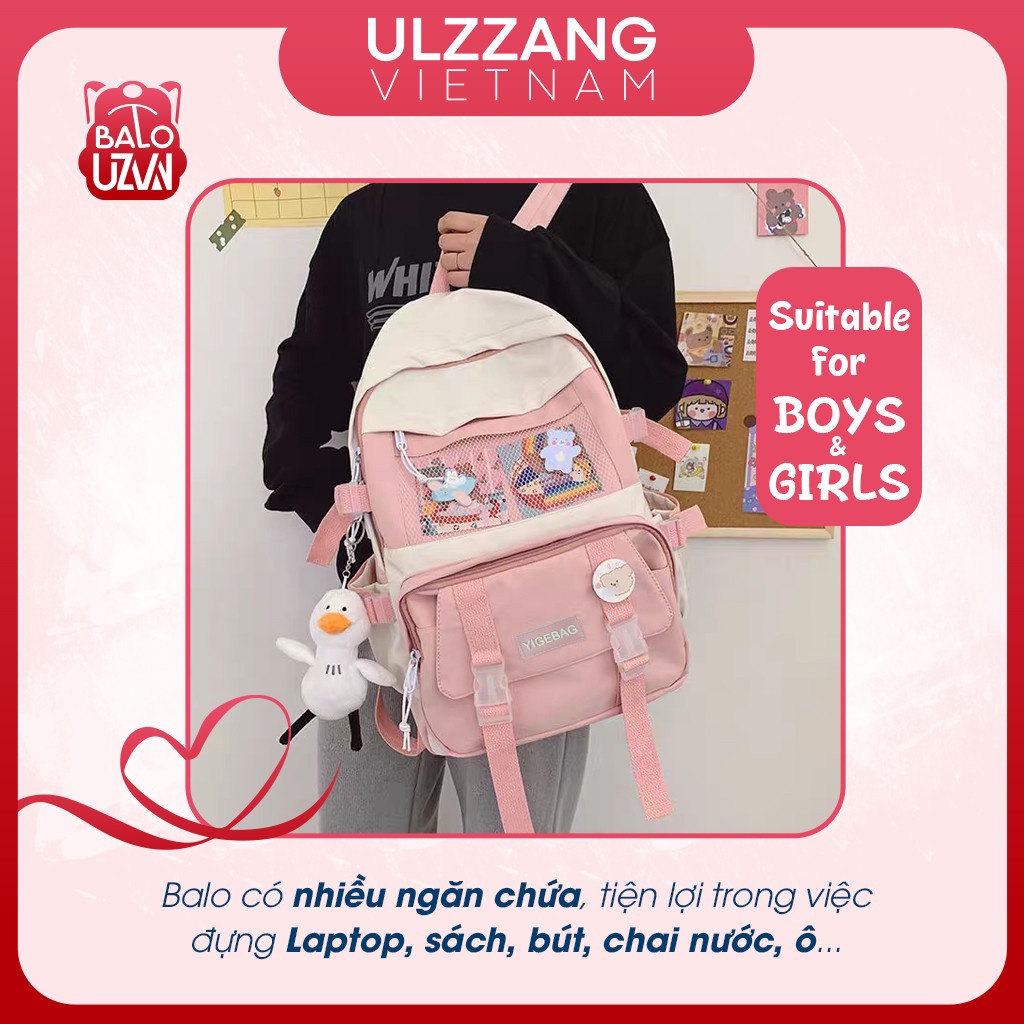 Balo đi học nữ Ulzzang basic chống nước, cặp túi sách laptop phong cách Unisex Hàn Quốc cho học sinh, sinh viên