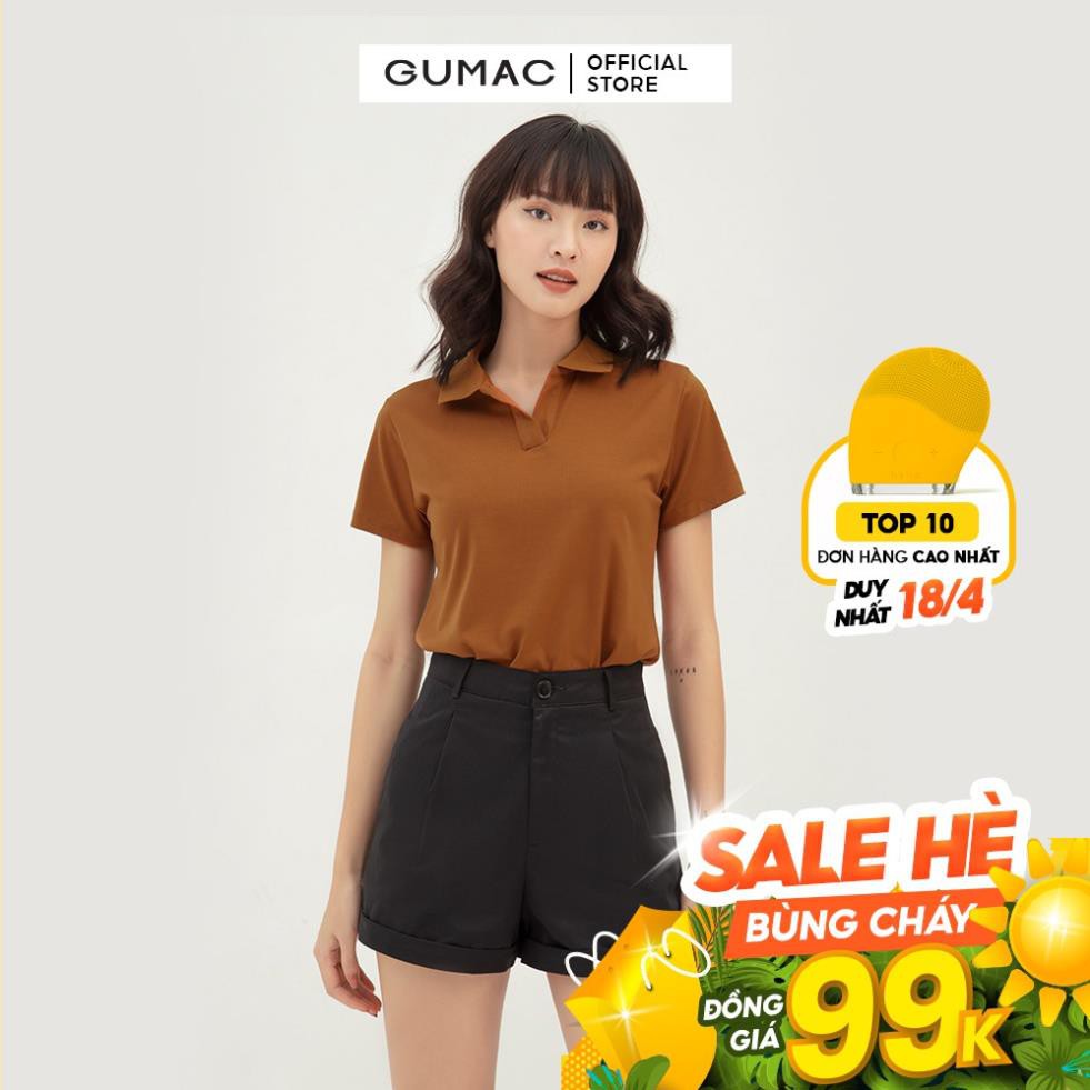 Áo thun polo nữ thiết kế cổ trụ V GUMAC phong cách basic, năng động trẻ trung AMB354 😍