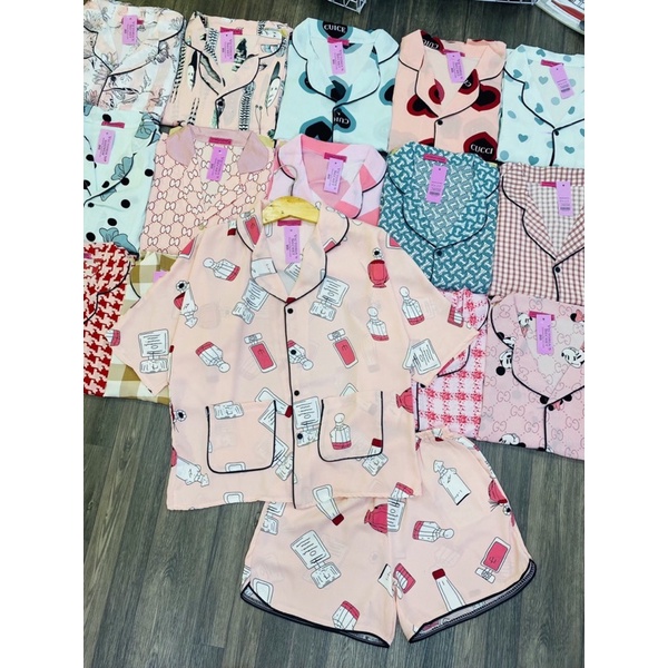 Pizama lụa Bộ mặc nhà victoria's secret pijama manggo cánh giơi cộc đùi