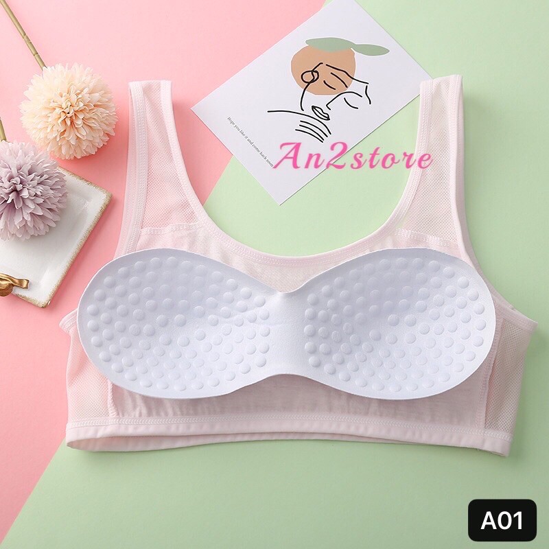 Áo lá bé gái mới lớn  - áo ngực học sinh 2 dây bản to đệm mỏng có thể rút lớp bông mút