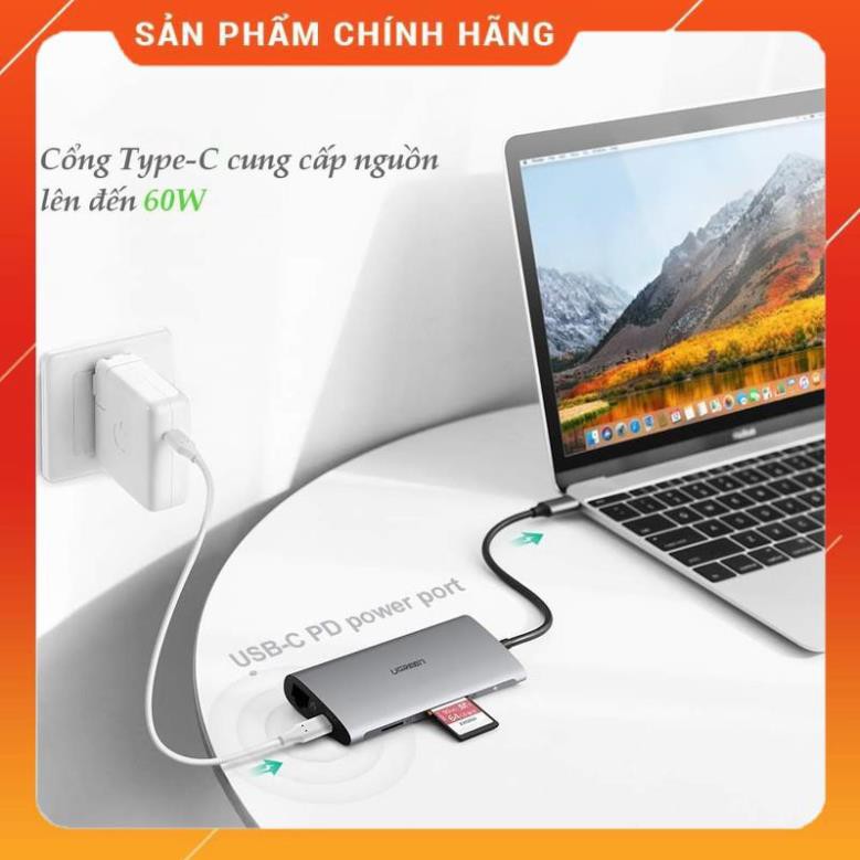 [CHÍNH HÃNG] Hub USB Type-C 8 Cổng HDMI/USB 3.0/SD/TF/LAN Gigabit (RJ45) Ugreen 50538 bảo hành 18 tháng